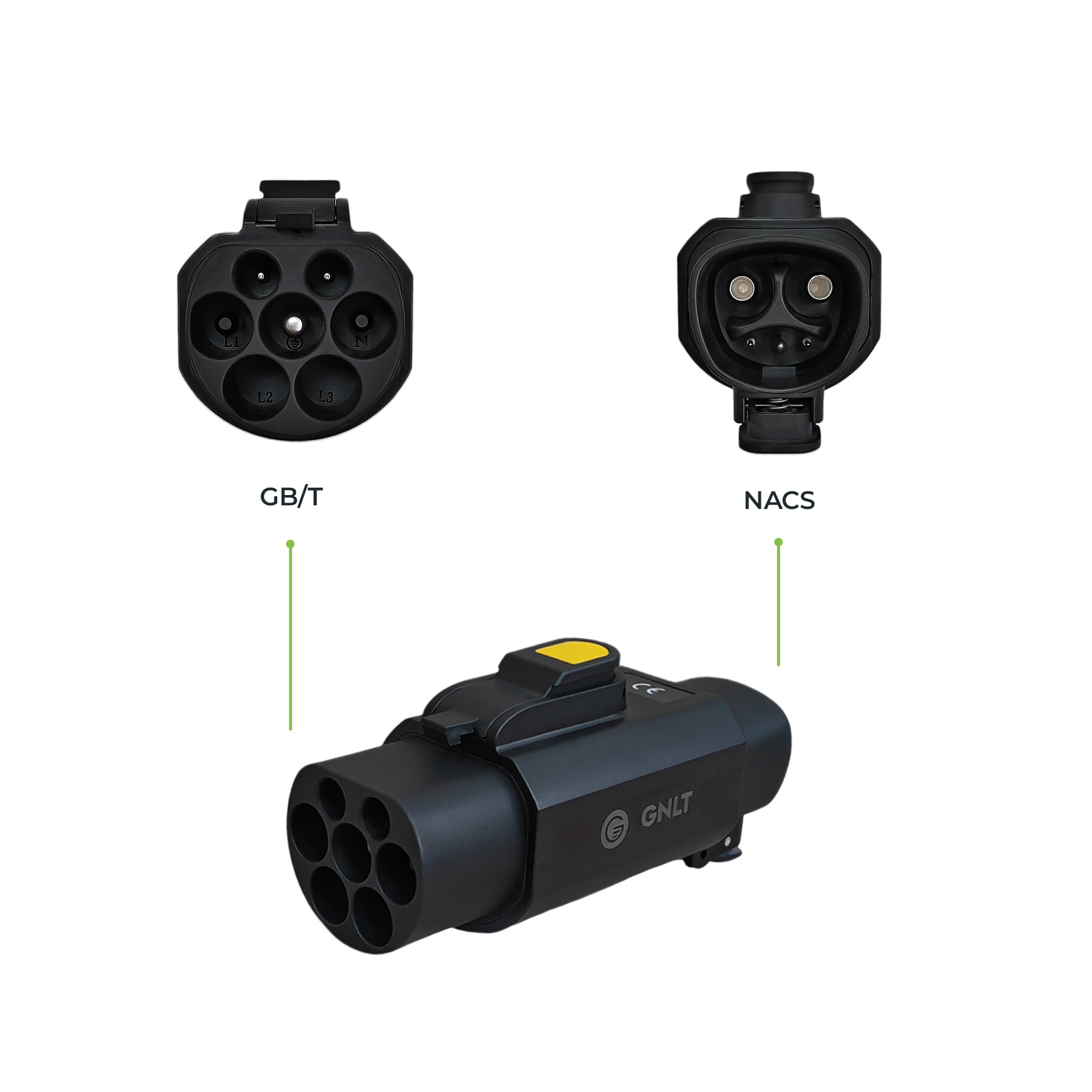 порты в однофазном адаптере NACS to GBT AC 32А