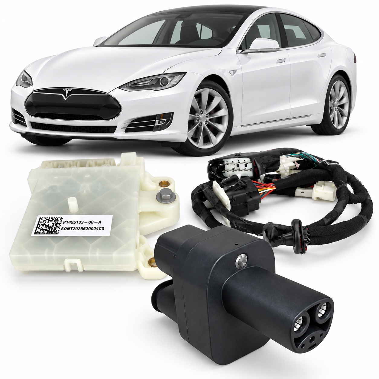 Ретрофит CCS2 для Tesla Model S 2014–06.2016 до рестайлинга: блок Tesla 1495133-00-A, проводка и адаптер GNLT