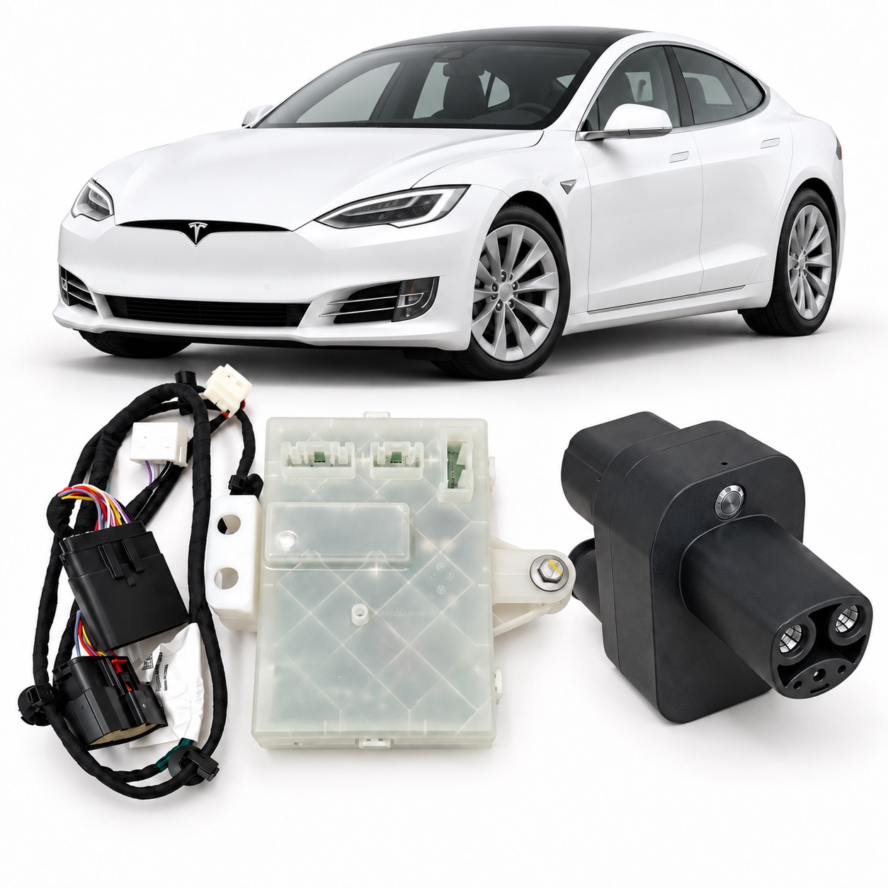 Ретрофит CCS2 для Tesla Model S 07.2016–2020 после рестайлинга: блок Tesla 1495149-00-A, проводка и адаптер GNLT