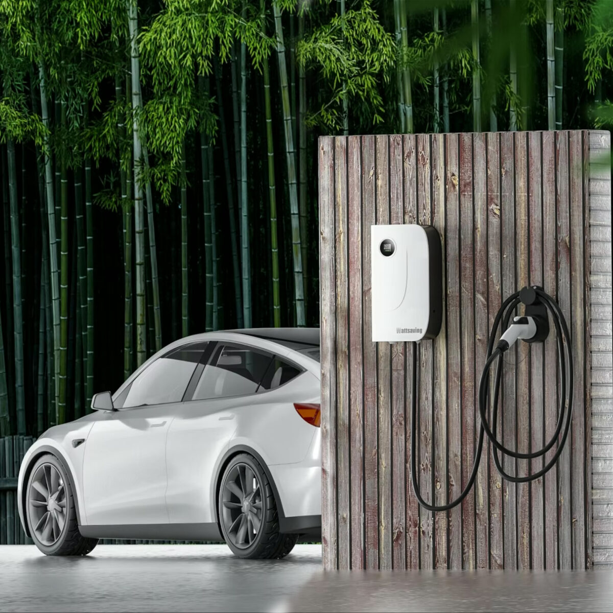 быстрая зарядная станция Wattsaving GBT DC HQ22 висит на уличном ящике у электромобиля