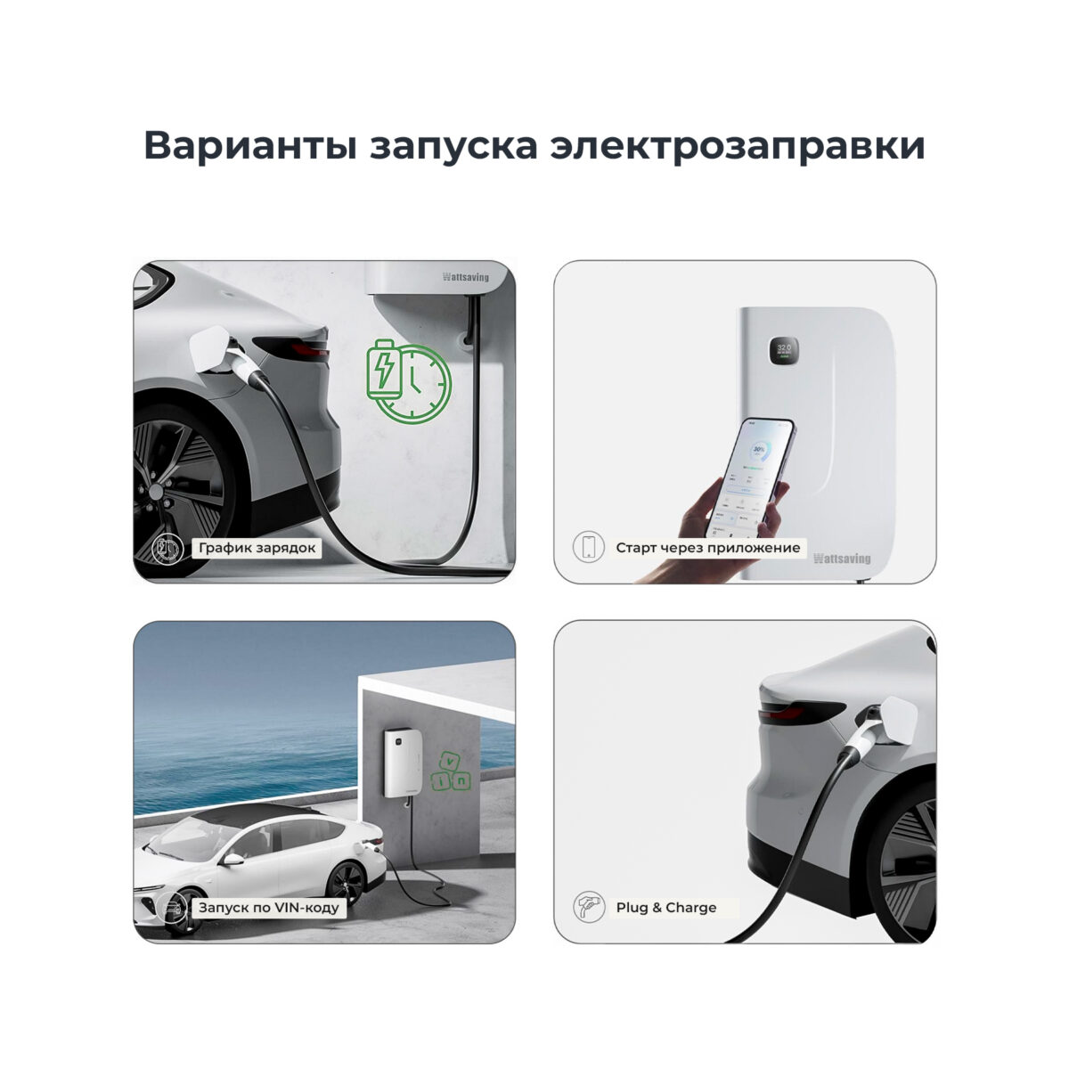варианты старта электрозаправки на домашней быстрой зарядной станции Wattsaving GBT DC HQ22